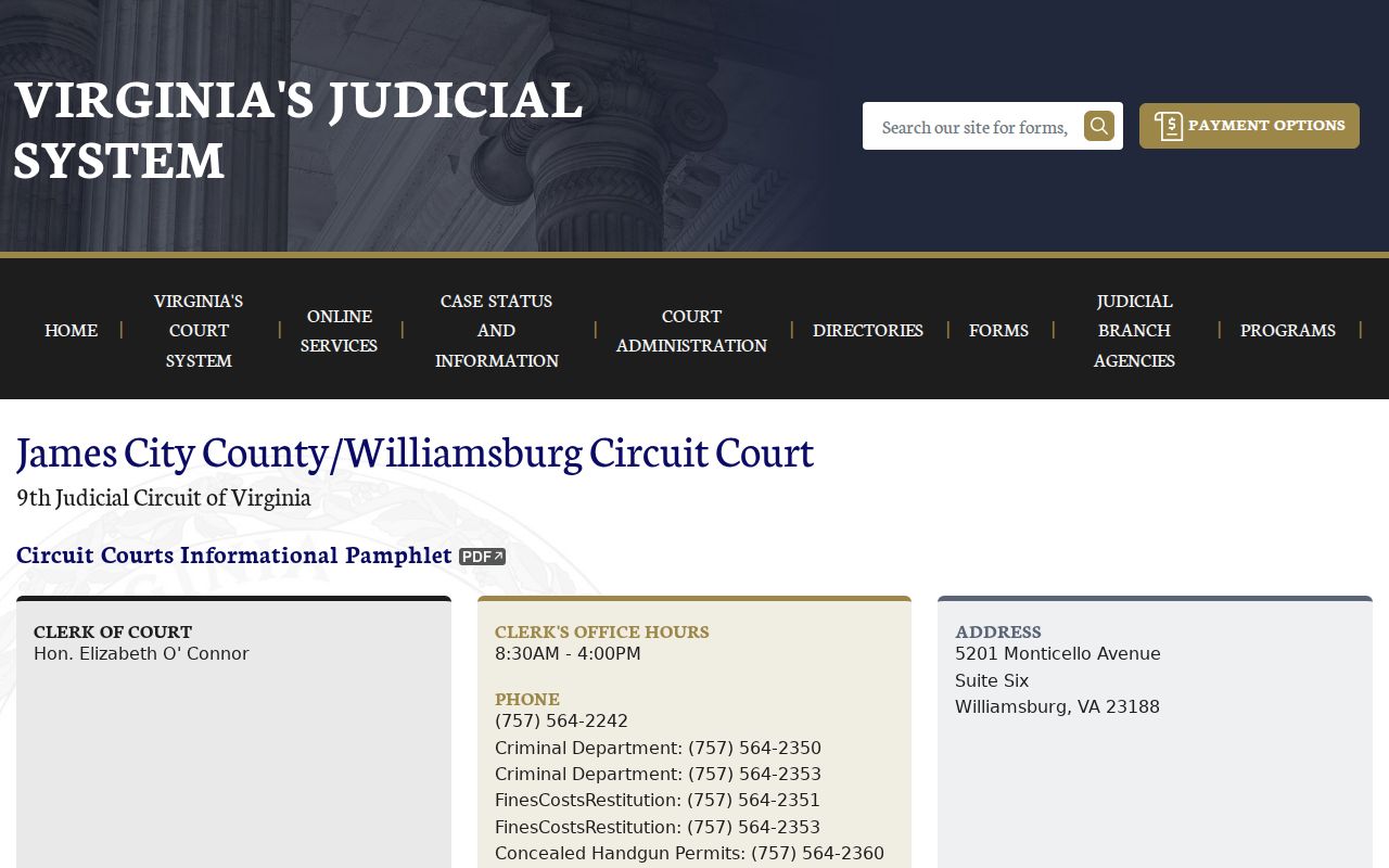 James City County bench warrant Circuit Court clerk and criminal contact details