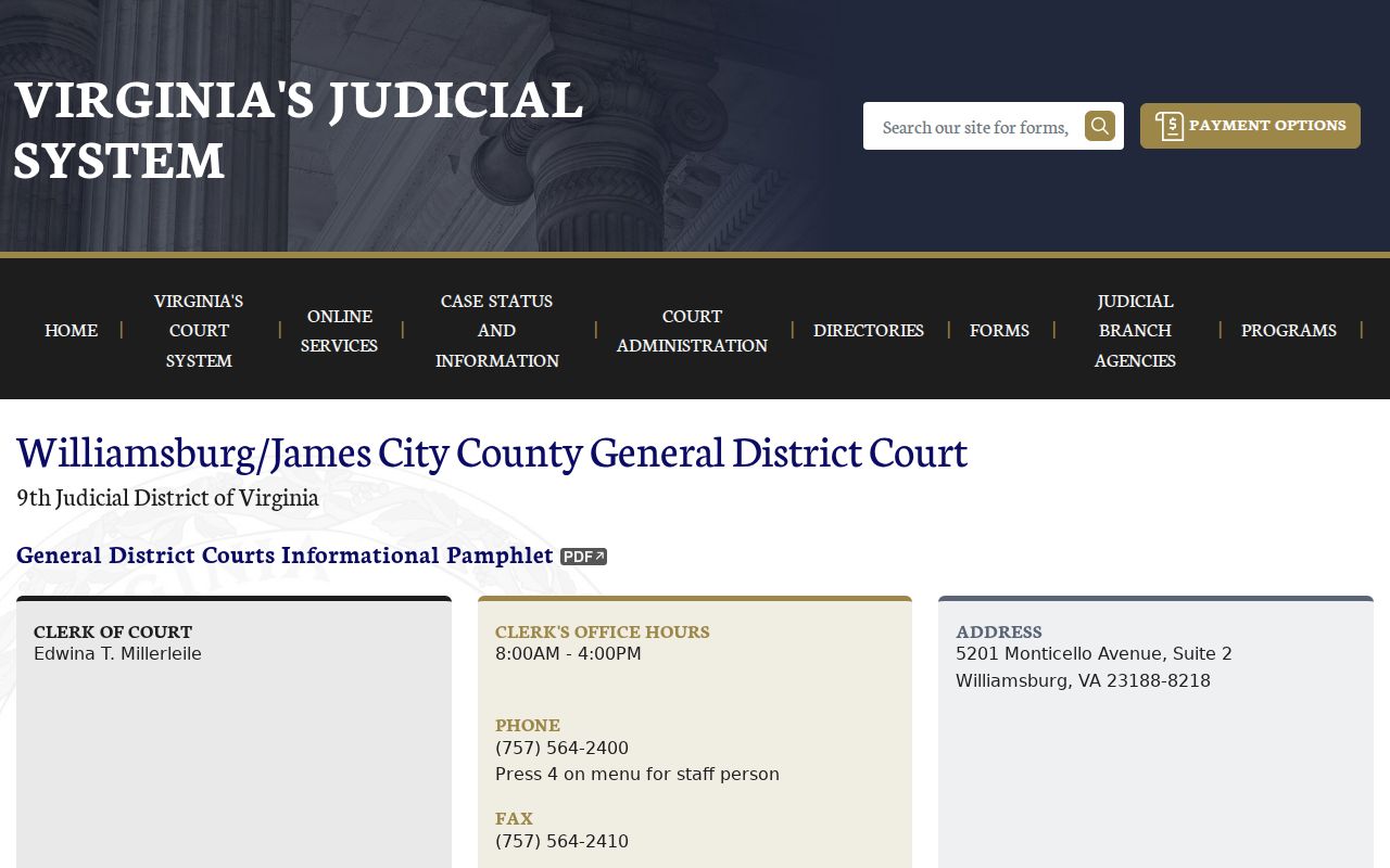 James City County bench warrant and traffic court clerk information