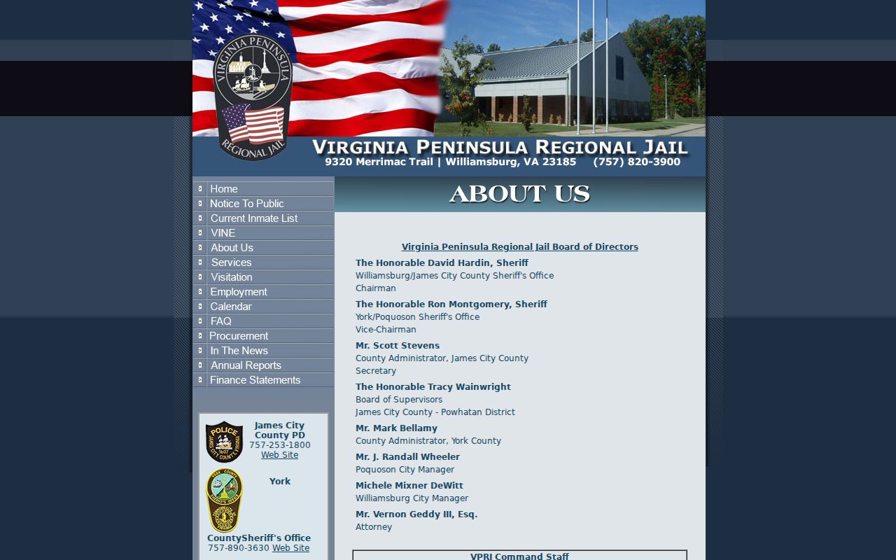 James City County arrest warrant jail intake and records contacts