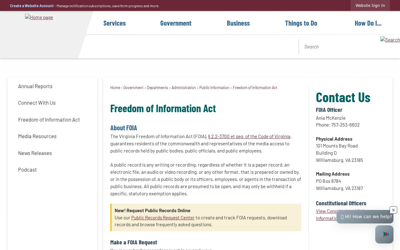 James City County warrant records and county FOIA request guidance