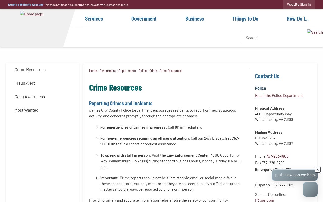 James City County active warrant resources and official police links